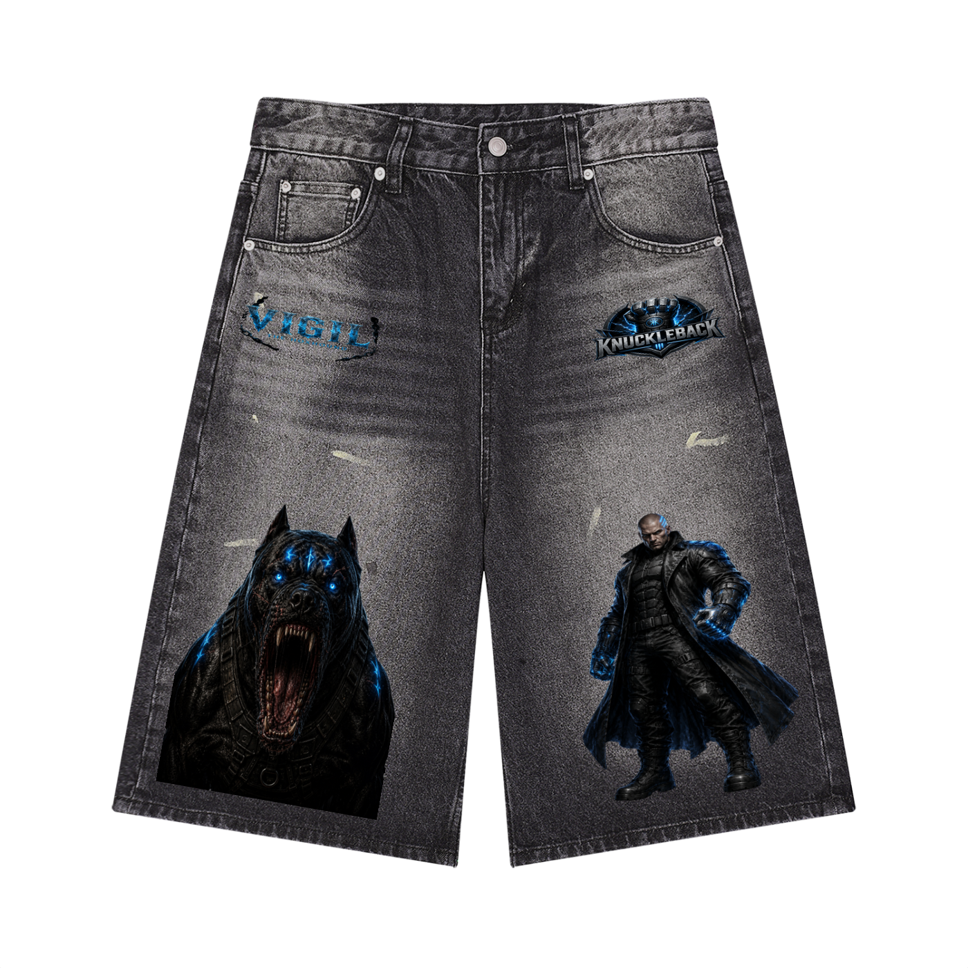 Knuckleback & Vigil Men’s Vintage Wash Wide-Leg Denim Shorts