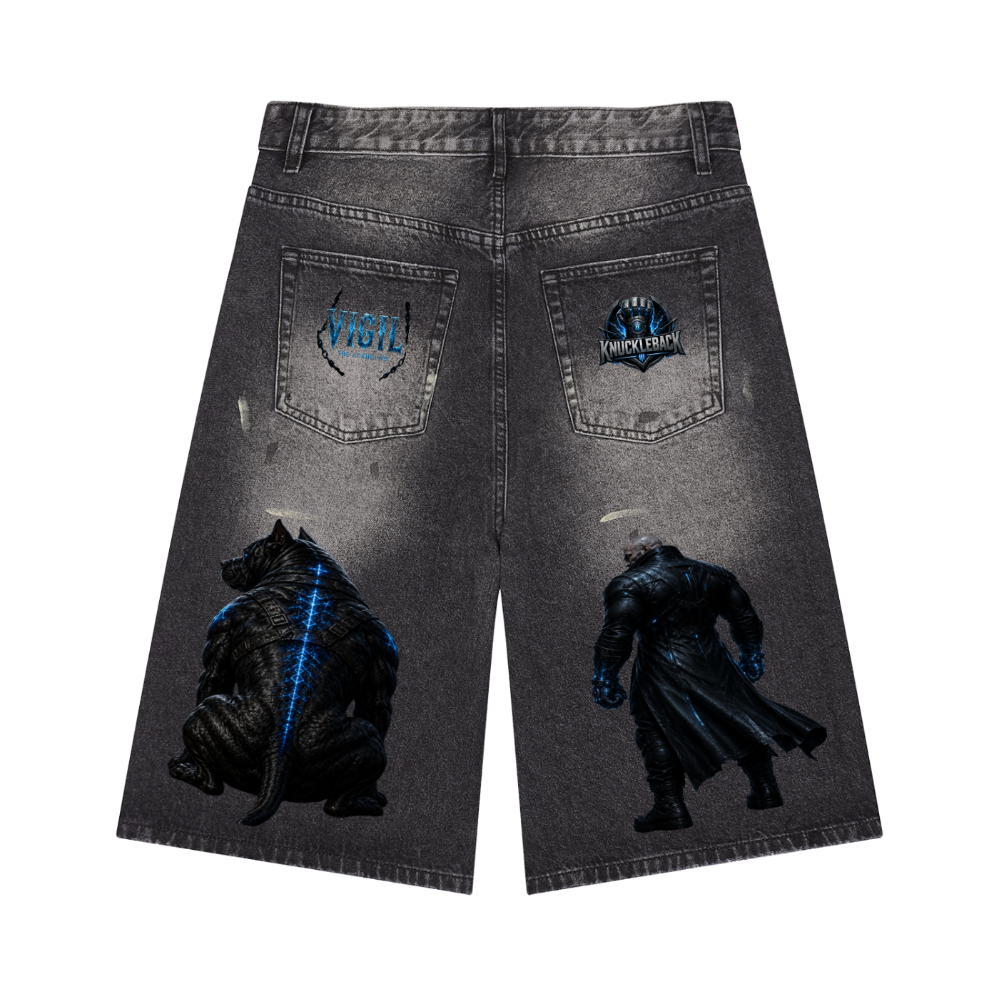 Knuckleback & Vigil Men’s Vintage Wash Wide-Leg Denim Shorts